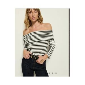 NATION LTD Alexi Off The Shoulder T-Shirt in Cross Walk Stripe Size: S